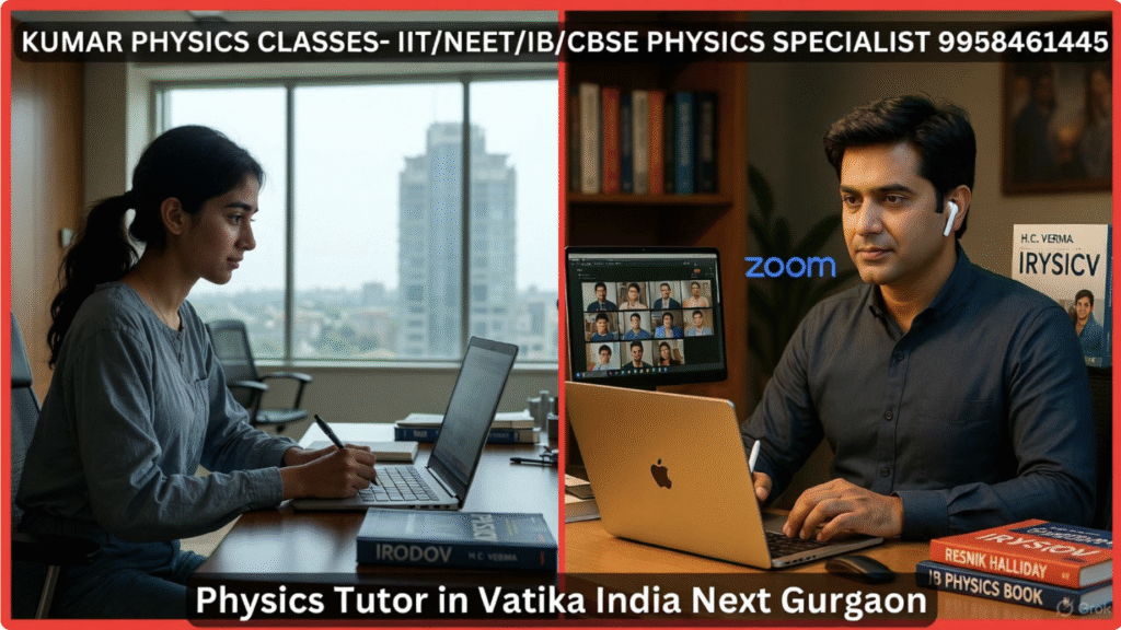Physics Tutor in Vatika India Next Gurgaon – Kumar Sir online class setup with student and physics books 