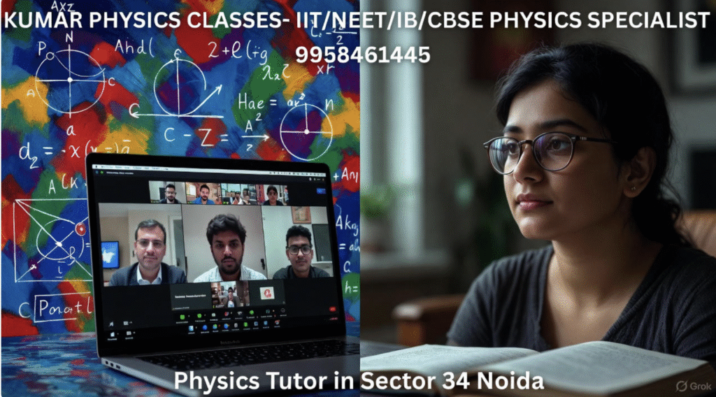Physics Tutor in Sector 34 Noida teaching online with conceptual diagrams on screen 