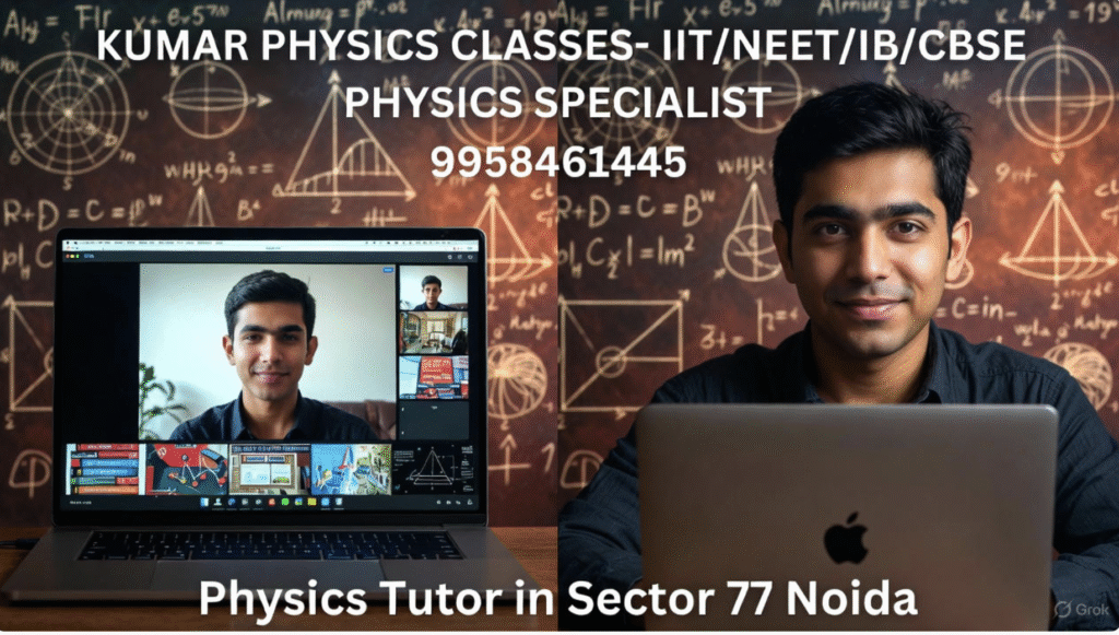 Physics Tutor in Sector 77 Noida teaching online with laptop and digital board 