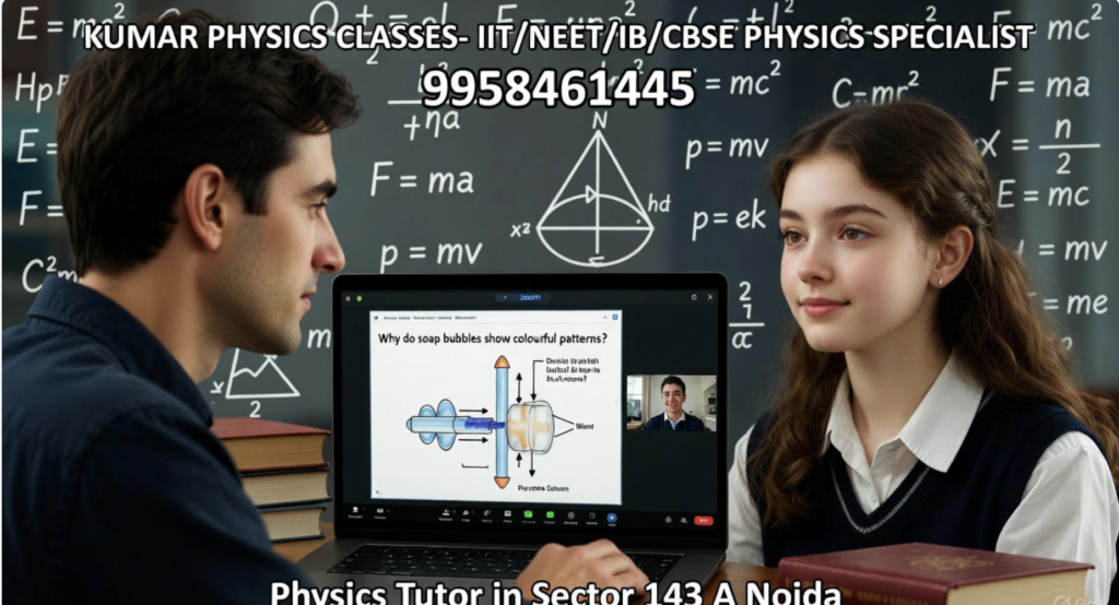 Physics tutor teaching Class 11–12 student online with digital board – Sector 149 Noida