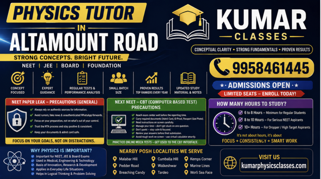 Physics Tutor in Altamount Road Mumbai by Kumar Physics Classes