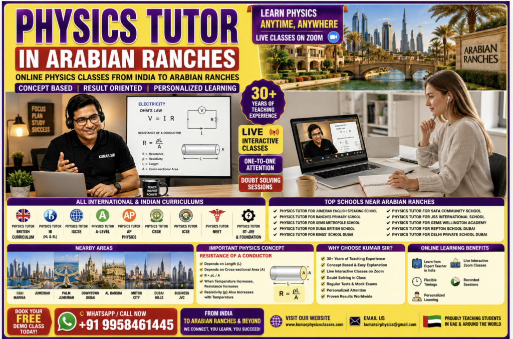 Physics Tutor in Arabian Ranches for British Curriculum, IB, IGCSE, ICSE, ISC, NEET and JEE by Kumar Sir with one-to-one online classes