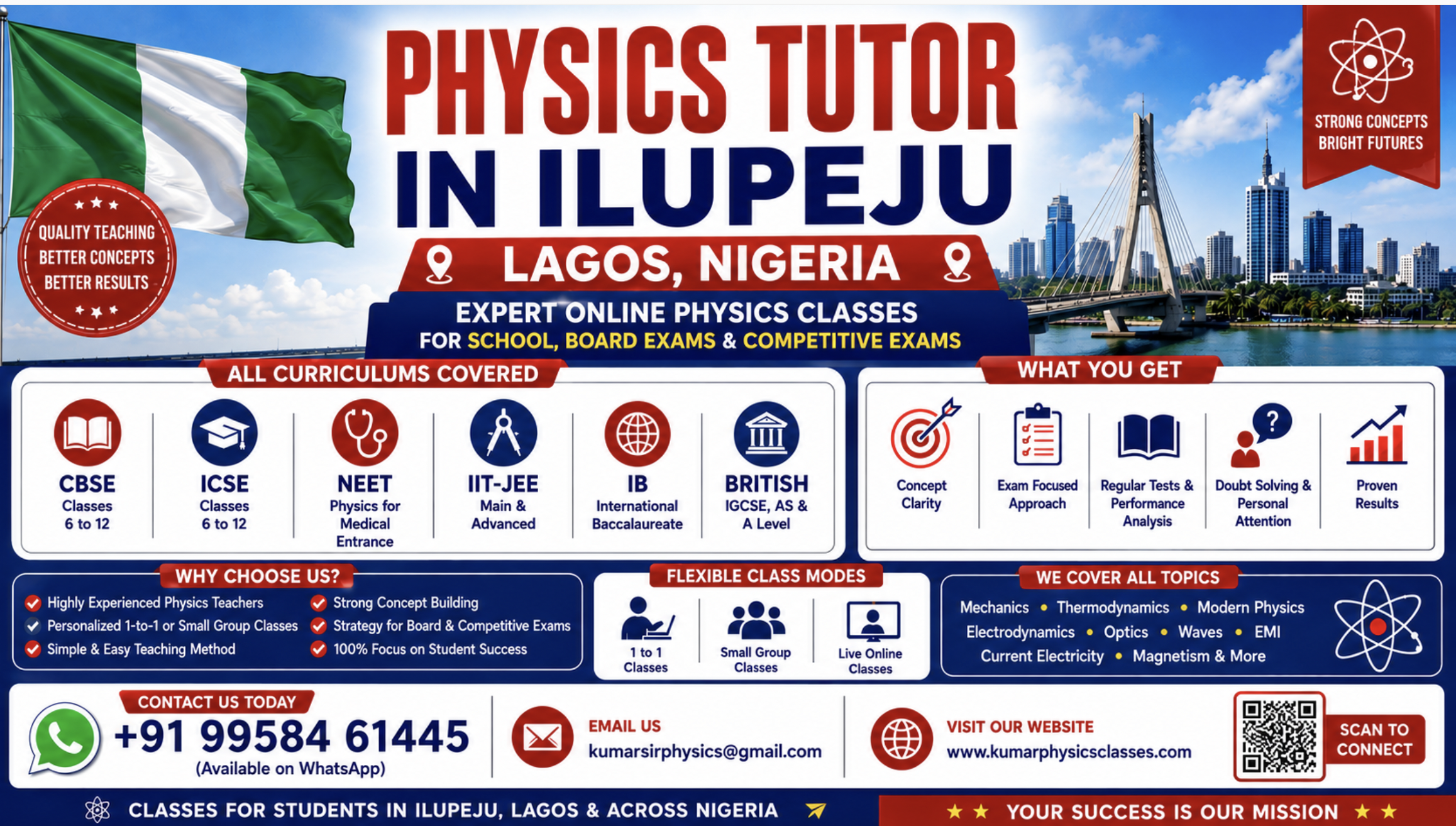 Physics Tutor in Ilupeju Lagos Nigeria for CBSE, ICSE, NEET, IIT-JEE, IB and British Curriculum students by Kumar Physics Classes