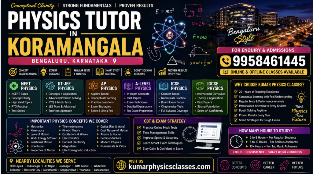 Physics Tutor in Koramangala Bangalore by Kumar Physics Classes