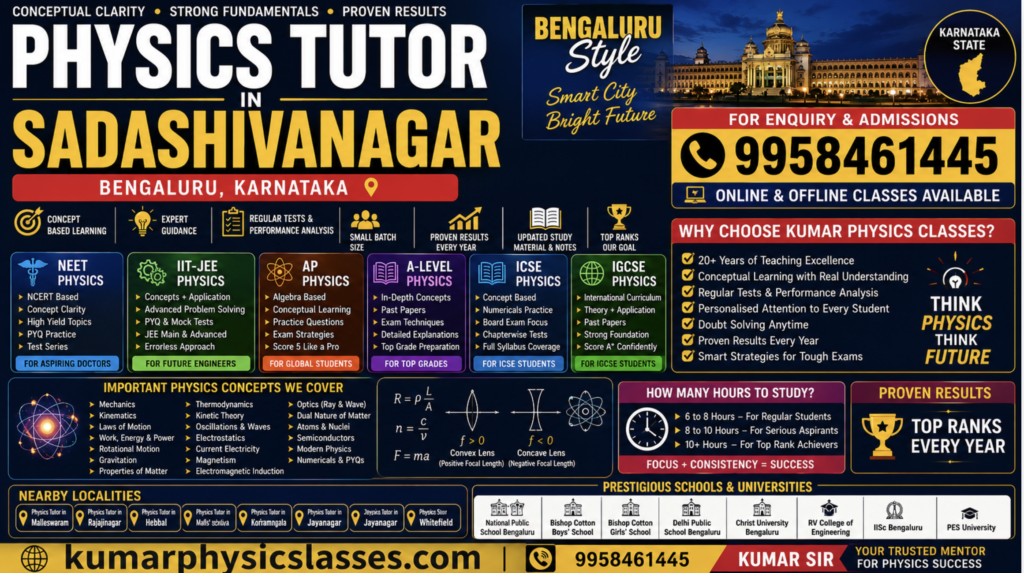 Physics Tutor in Sadashivanagar Bangalore by Kumar Physics Classes