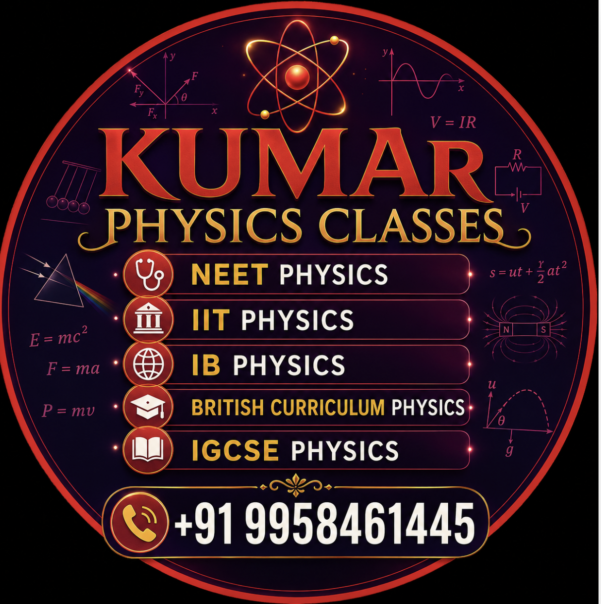 Kumar Physics Classes logo for NEET, IIT-JEE, IB, British Curriculum and IGCSE Physics online classes.